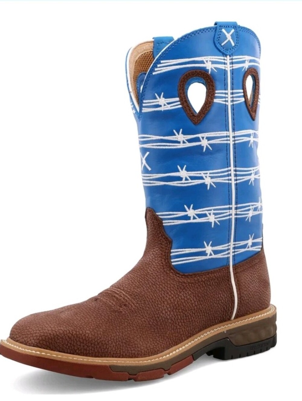 New TWISTED X Male Western Alloy Toe 12in With CellStretch Brown Blue Work Boots